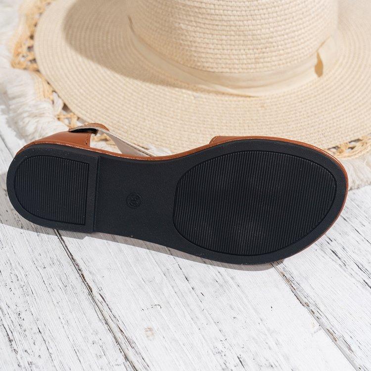 Летние женские однотонные элегантные сандалии на плоской подошве в повседневном стиле, круглый носок, рыбий рот, пустая сумка сбоку, каблук со следами износа, женские сандалии большого размера