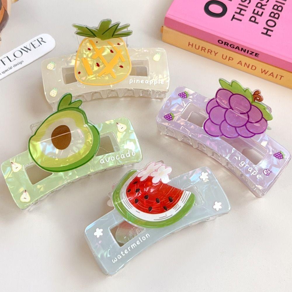 Cute Fruit Acetate Claw Clip Watermelon Ponytail Shark Clip Elegant Strawberry Shark Clip  Daily
