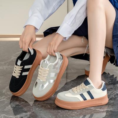 Повседневные кроссовки на толстой платформе для женщин, дышащая обувь для ходьбы из искусственной кожи, удобные кроссовки для бега со шнуровкой, женские легкие кроссовки для тренировок и тенниса