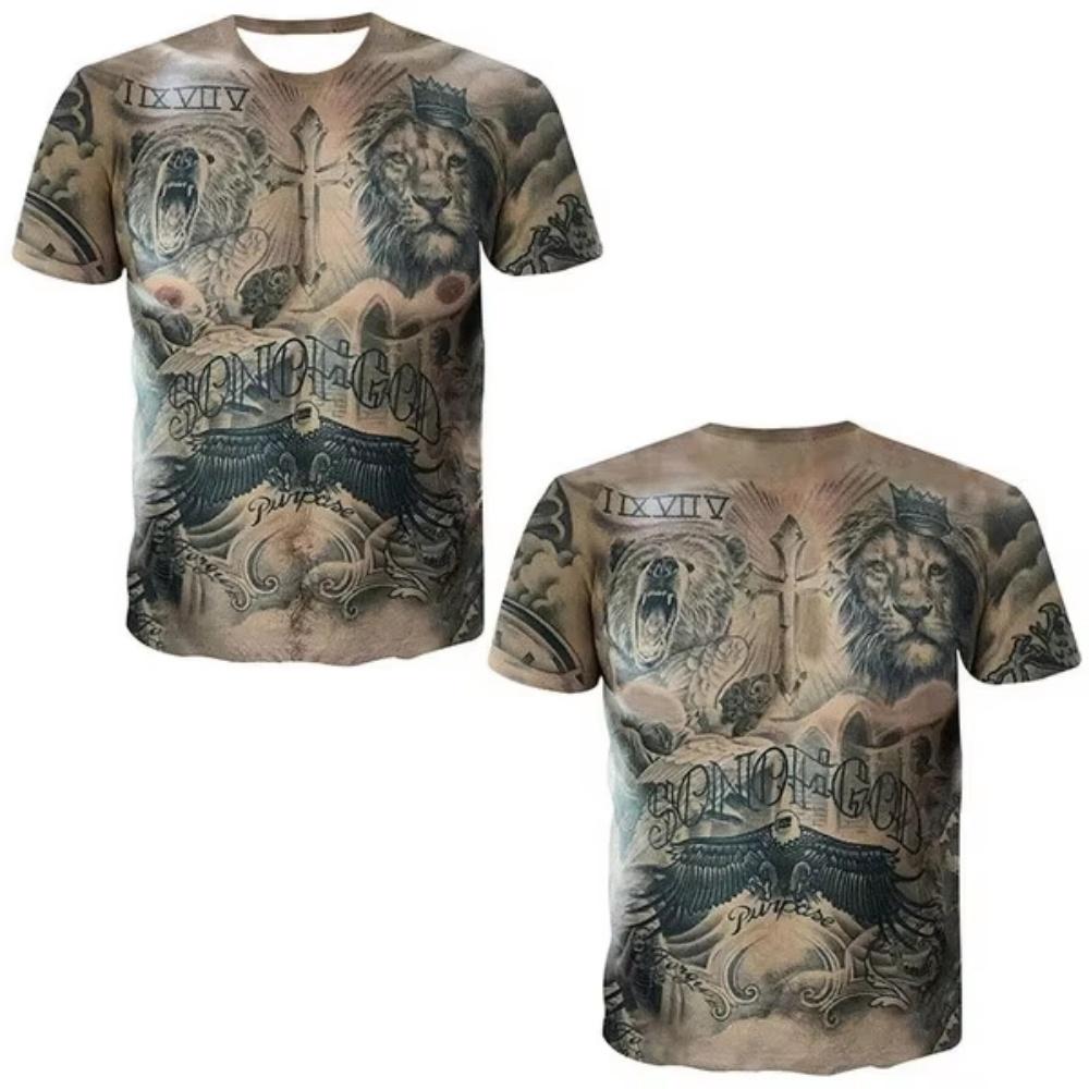 Funny Muscle T-shirt Tattoo 3D Print T-shirt For Men Funny Holiday Short Sleeve Digital Print Tshirts Casual Y2k Men Clothing