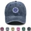 Purple Flower Print Adjustable Baseball Cap, Mesh Hat Adjustable Buckle Distressed Hip Hop Vintage Snapback Sun Hat
