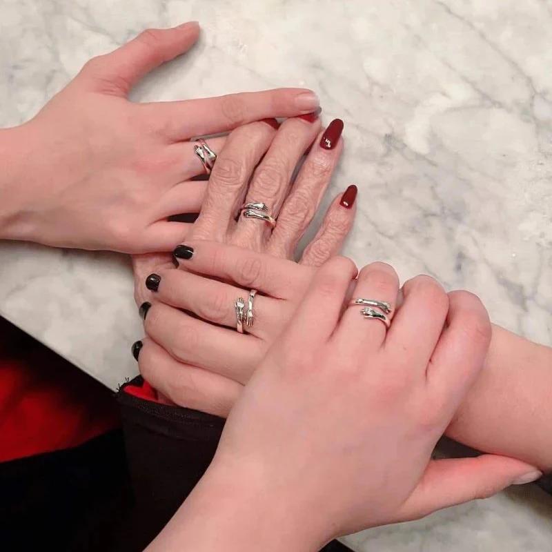 Модные кольца-объятия, регулируемое открытое кольцо, женский темперамент, личность, креативное кольцо-объятие любви, ювелирное изделие для влюбленных, матери и дочери