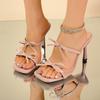 Fashion Fashion Patent Leather Bowknot Decoration Wedding Shoes Women Super High Heels Slippers 2025 Square Toe Party Dress Slides