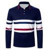 Men Long Sleeve Casual Lapel Golf Polo Shirt Men Sport Spell Color Sport Tops Polo Shirt