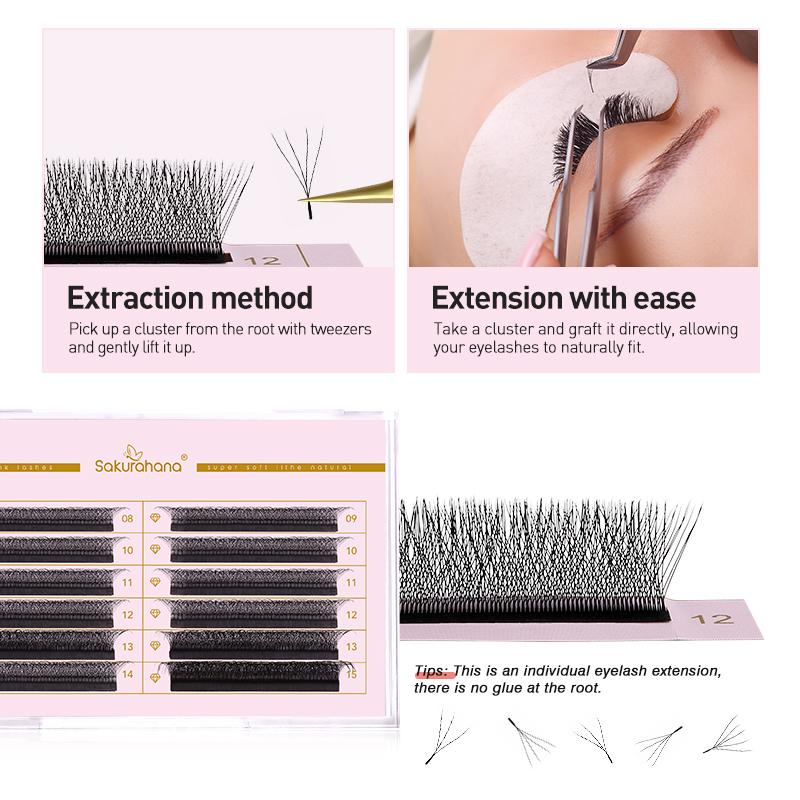 SAKURAHANA Automatic Flowering W Shaped Bloom 3D 4D 5D Premade Fans Natural Soft Professional Eyelashes for Makeup
