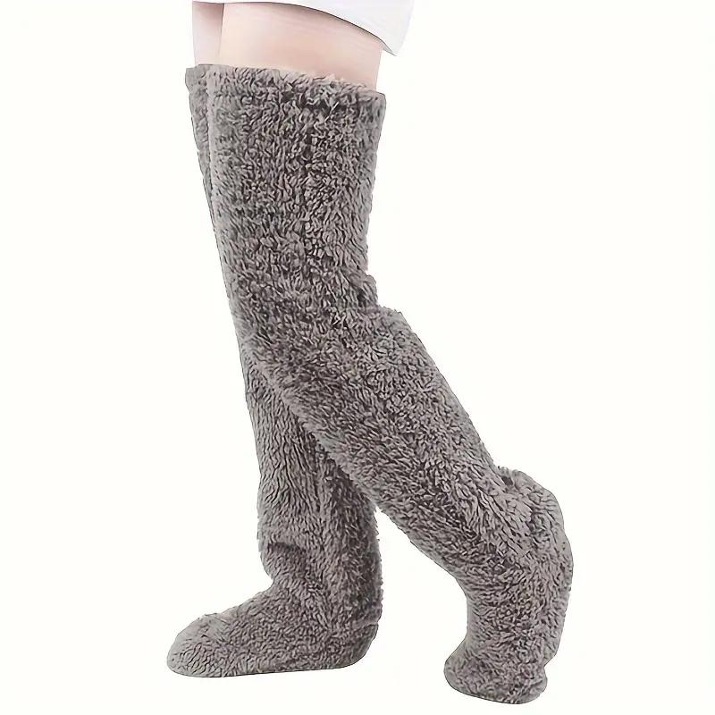 Thick Goose Down Leg Warm Knee Pad Socks Pregnant Women Elderly Cold Leg Teddy Bear High Long Floor Socks Warm Feet