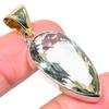 Natural Green Amethyst Gemstone 925 Sterling Silver Two Tone Pendant 1.81" C7c08