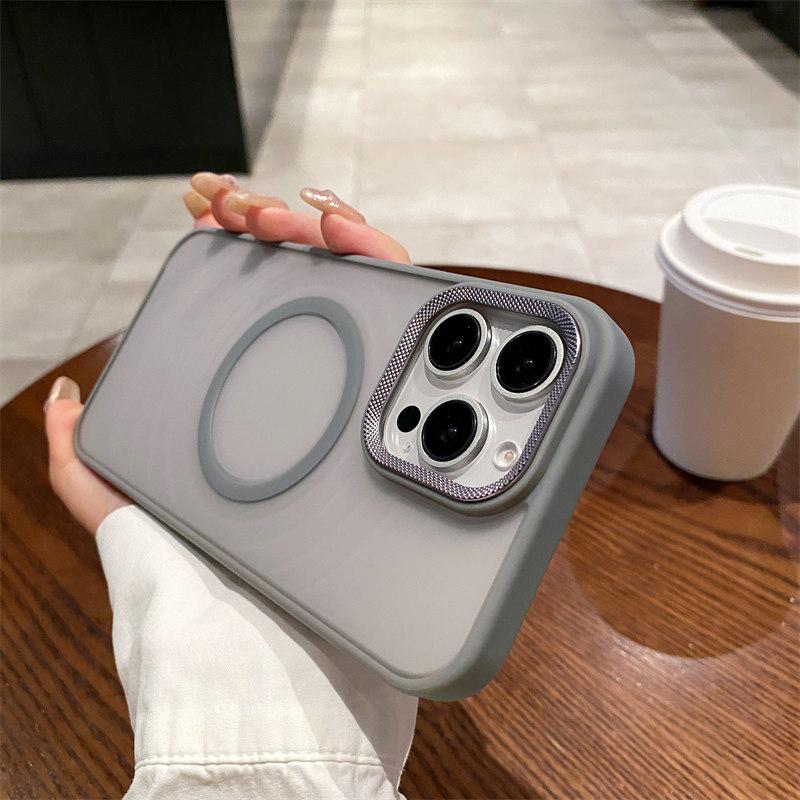 Matte Desert Titanium Gold Magnetic Charging Phone Case for iPhone 16 15 14 13 12 11 Pro Max Magsafe Metal Lens Frame Hard Cover