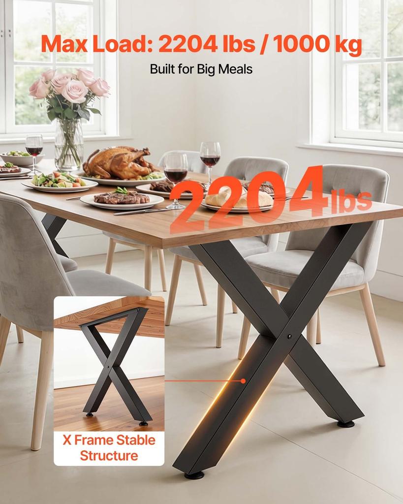 Table Legs, 750 x 790 mm (H x W) Steel Furniture Legs, Modular Design, Easy Assembly, 1000 kg Max Load Heavy Duty, for Home Office Desk, Coffee Dinner