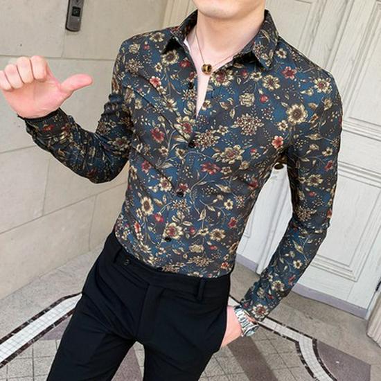Men's Fashion Floral Long-Sleeve Shirt for Spring & Autumn