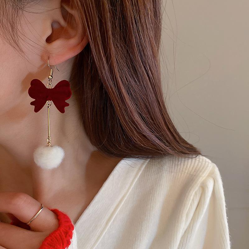 Vintage Red Flocking Earrings Collection Bow Knot Earstuds Vintage Style Earrings Jewelry Gift