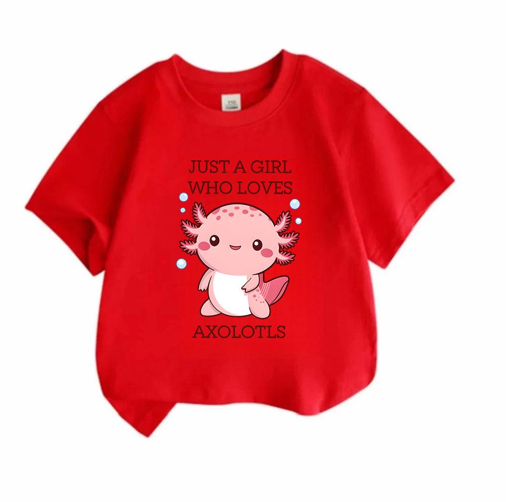 Kids Boys Girls 100% Cotton Crew Neck Short Sleeve T-Shirt, Cute Axolotl Print Just A Girl Who Loves Axolotls Casual Soft Funny Graphic Tee for Childr