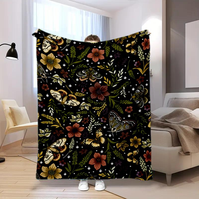 Dark Romance Butterfly Roses Blanket Sofa Blanket Camping Trip Bedroom Outdoor Plush Blanket Digital Printing