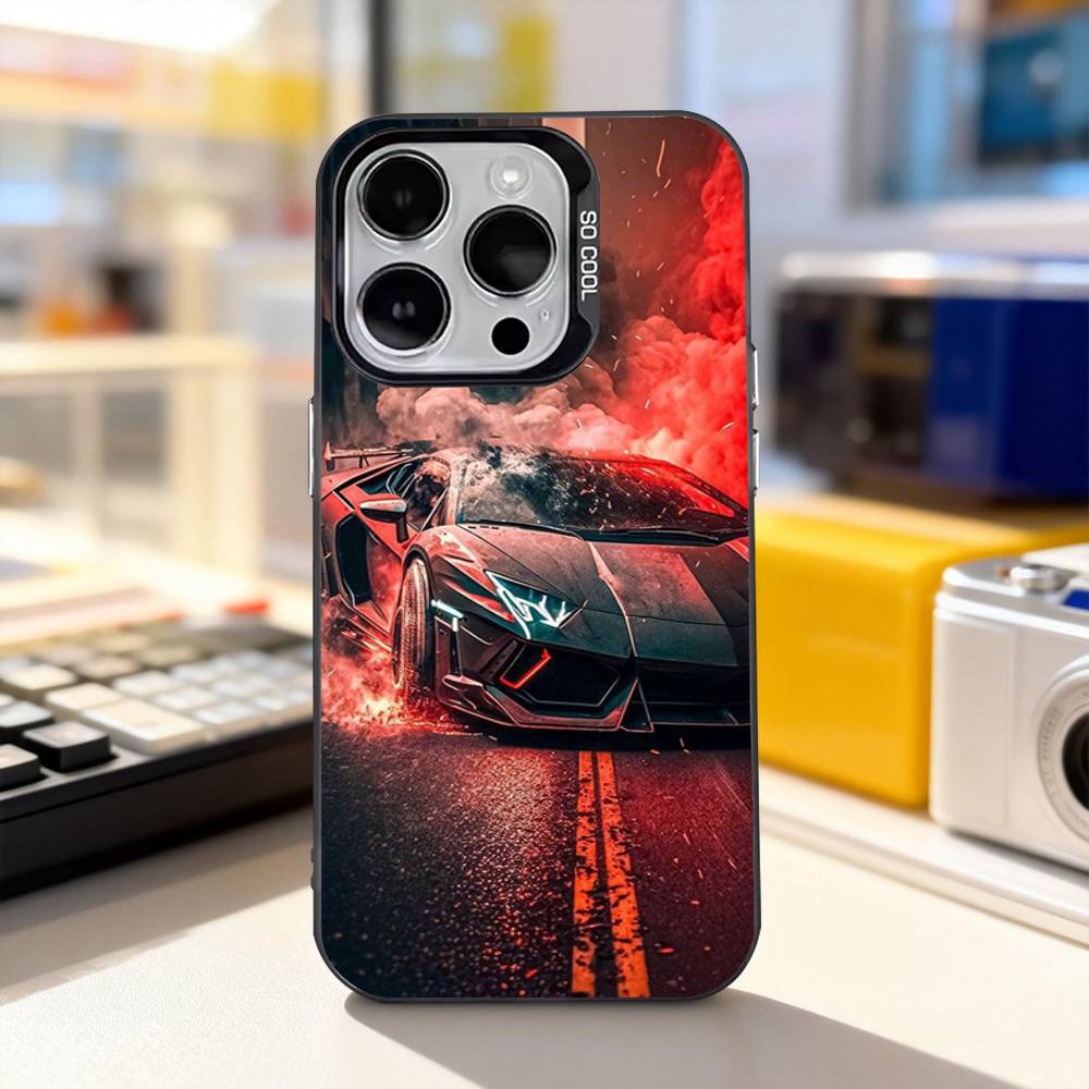 Автомобильный Спортивный L-Ламбо Крутой Чехол Для Телефона Для iPhone 11,12,13,14,15,16,17,Pro,Max,Plus,E,Air,Mini IMD Матовый Черный