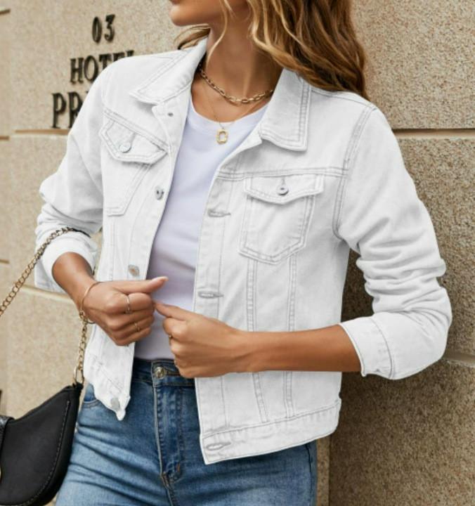 Джинсовая куртка для женщин с карманами и отложным воротником Streetwear Лето
