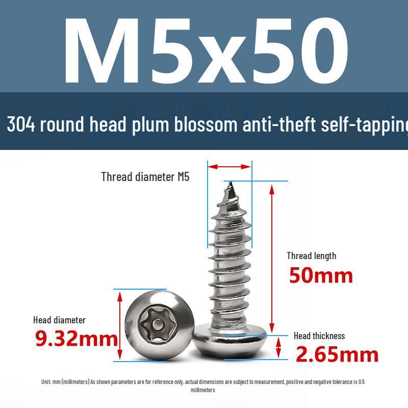 Yigu 304 Anti-Theft Torx Pin Self-Tapping Screws: M2-M5 Round Head, Mushroom Head, Pointed Tail Wood Screws