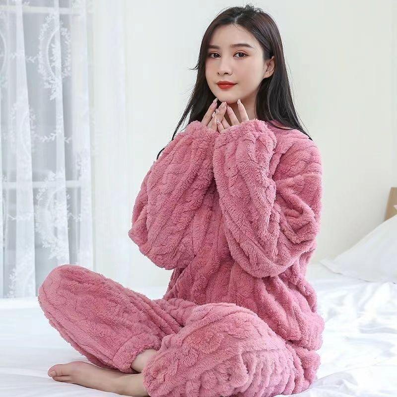 Новые жаккардовые мягкие хлопковые флисовые пижамы для женщин, осень/зима, фланелевая утепленная домашняя одежда, комплект верхней одежды для пар
