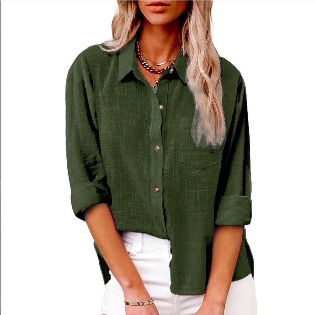Women's Autumn Long Sleeve Button Solid Color Loose Shirt Casual Large Size Shirt