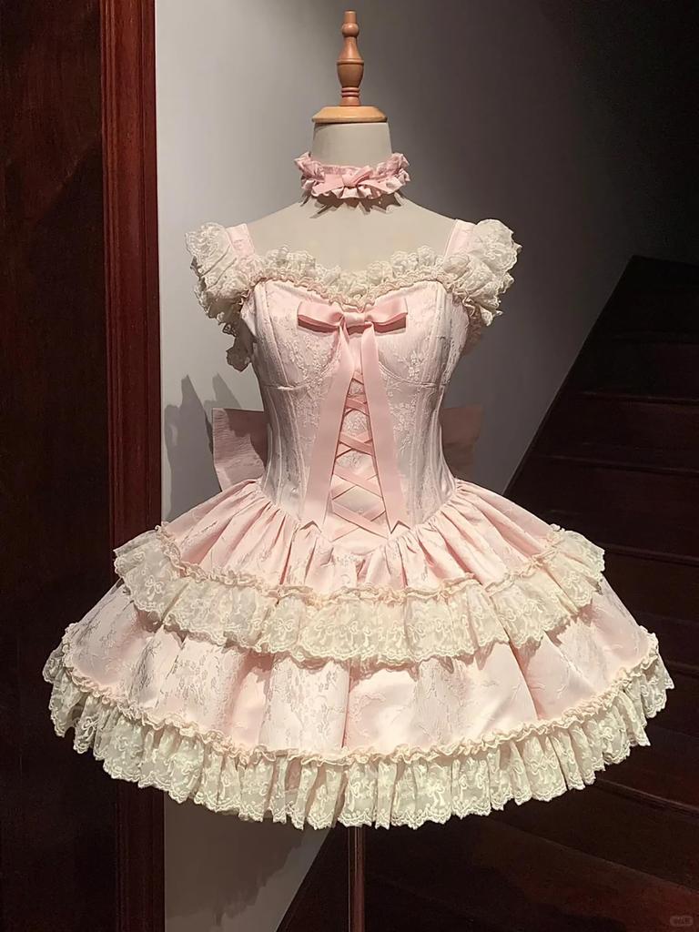 XHSUKADO Лолита Идол Длинное Короткое Рукав Пушистое Платье Принцессы Французской Принцессы Размер L, Набор из 2 предметов, Костюм, Косплей, Женский, Милый, Рукав, Рукав,