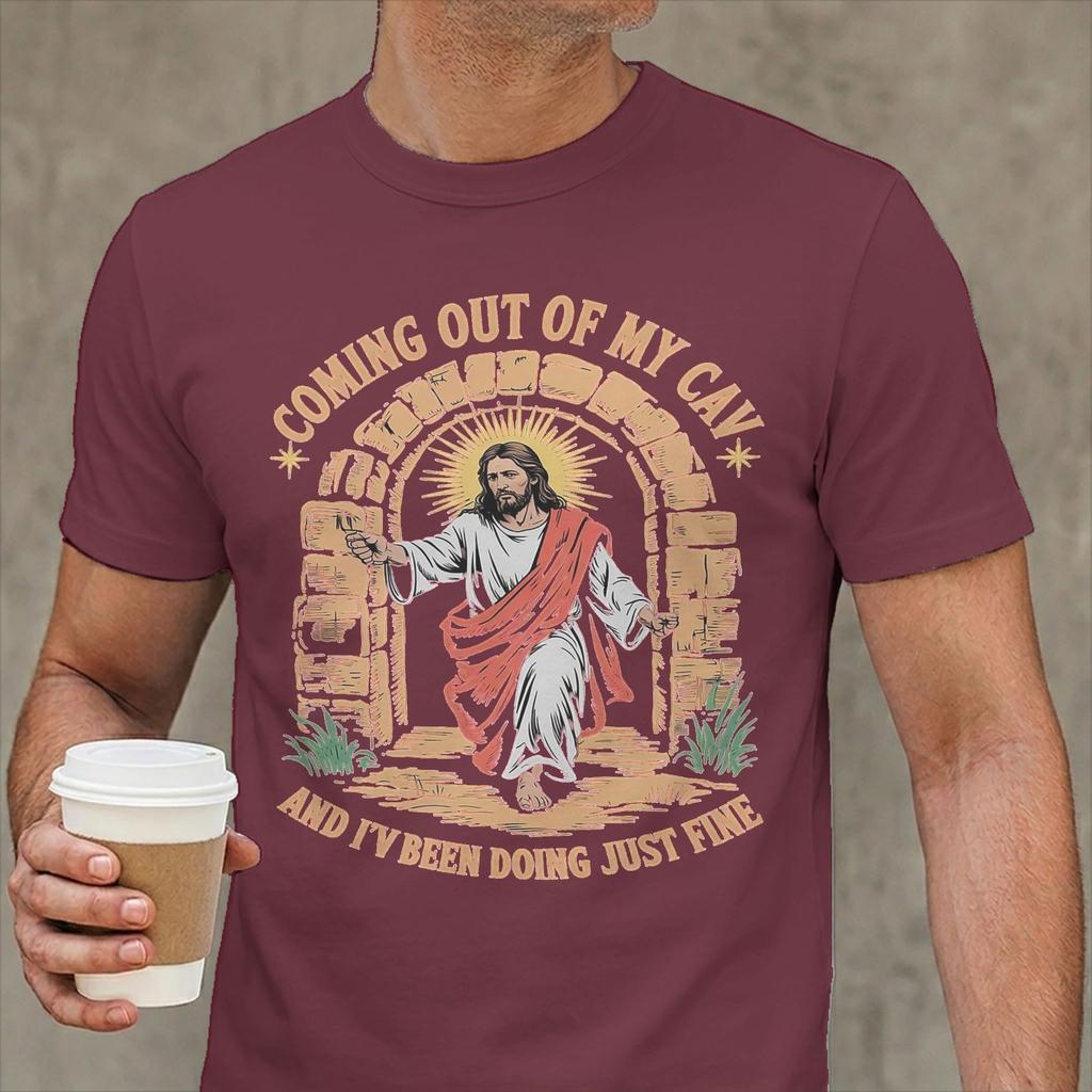 Casual Coming Out Of My Cave Jesus TShirt Unisex Round Neck 100 Cotton T Shirt Short Sleeve Tee Shirt Graphic Printed Clothing