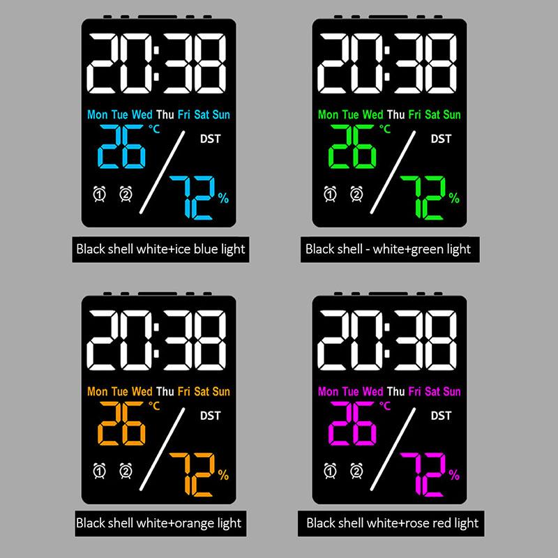 Многофункциональные цифровые часы-будильник с большим экраном, регулировкой яркости и влажности, зарядкой, настольными часами для домашнего офиса