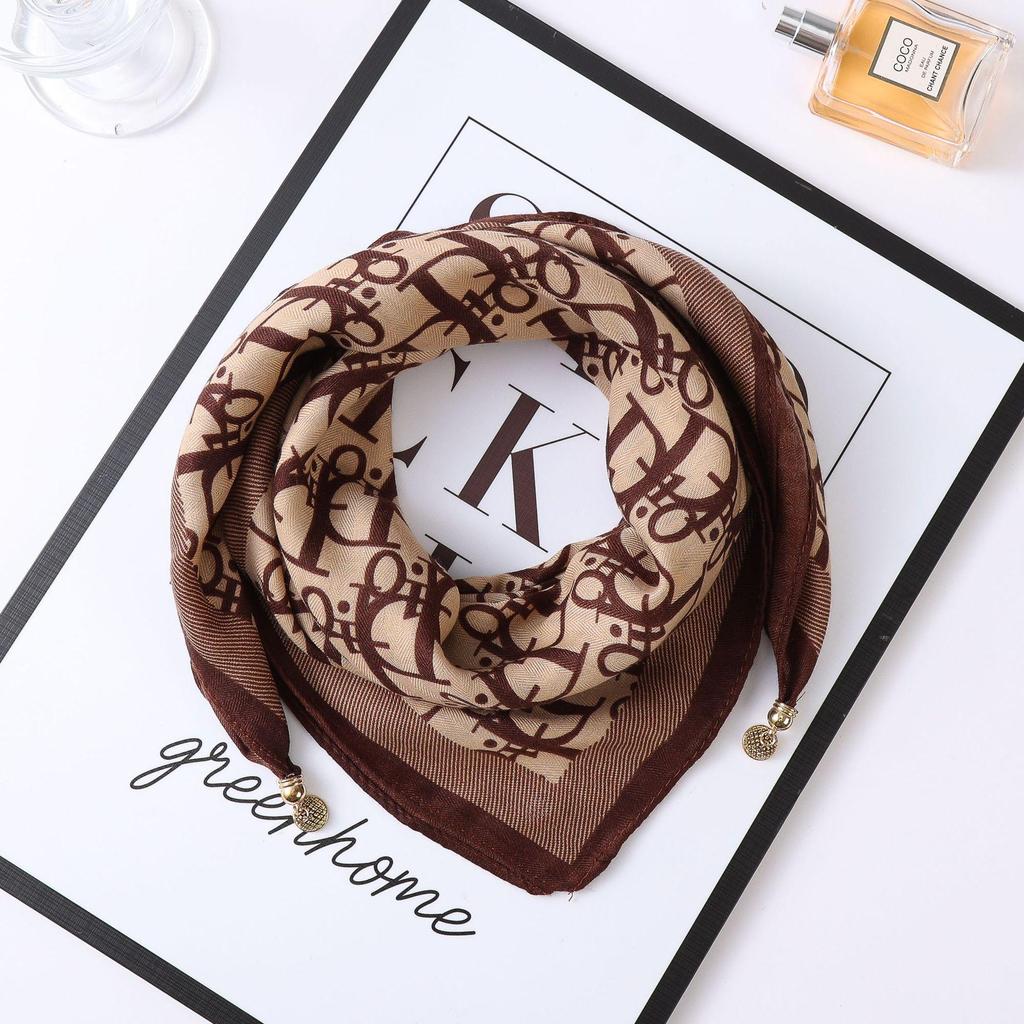 Осенне-зимний шелковый шарф в западном стиле с корейским акцентом в виде магнитного золотого шарика