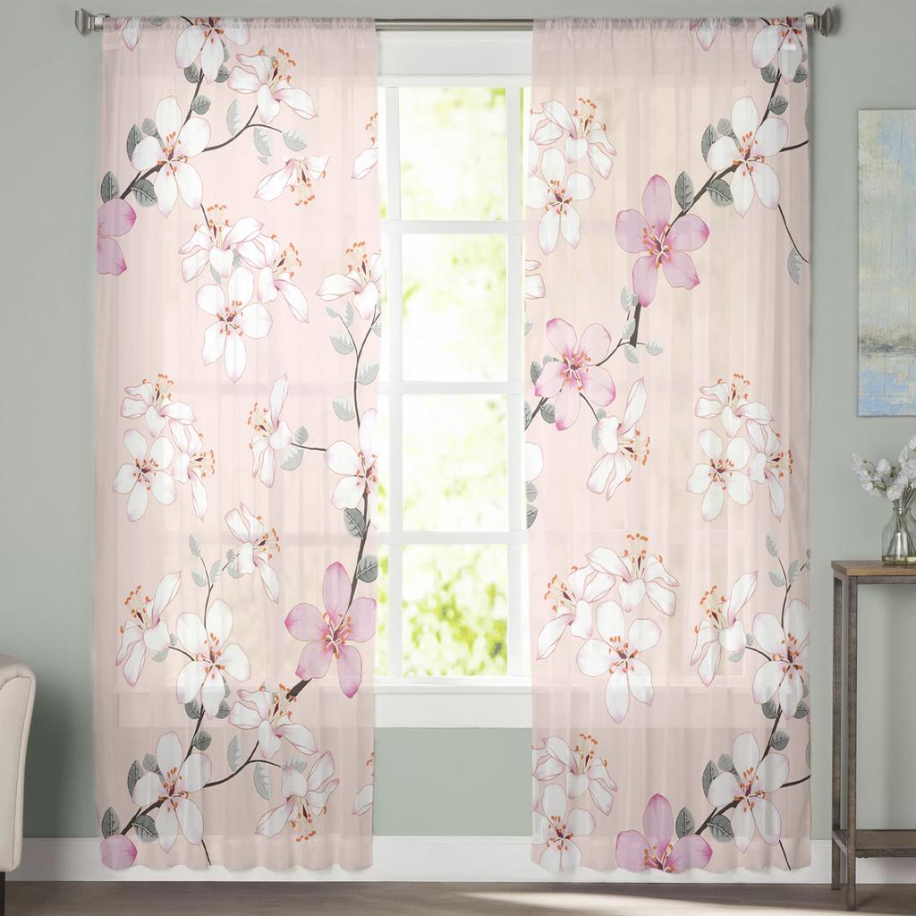 Весенние вишневые цветы, розовый цветок персика, прозрачная вуаль, шторы для спальни, гостиной, кухни, декор, шифоновая тюль, занавеска на окна
