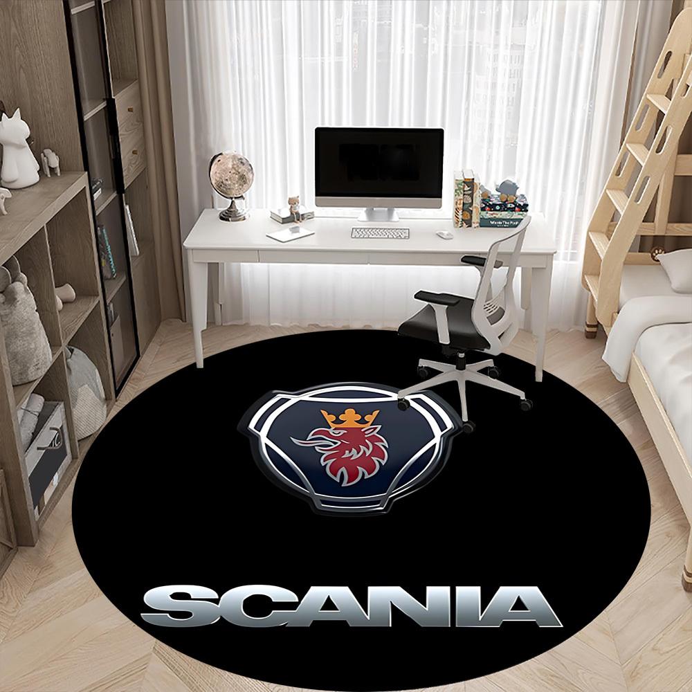 1 шт. Круглый коврик с логотипом Scania для офиса - Идеально подходит для декора офиса или кабинета, Машинная стирка, Нескользящая основа, Декоративный коврик для пола