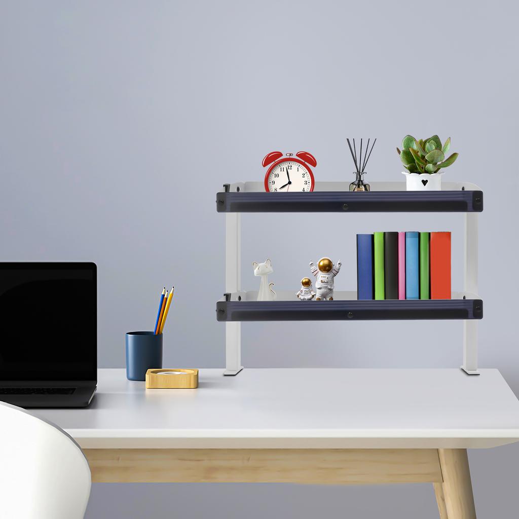 Clamp-On Desk Shelf – 2-Tier Under/Over Desk Storage Organizer with Guardrail – White