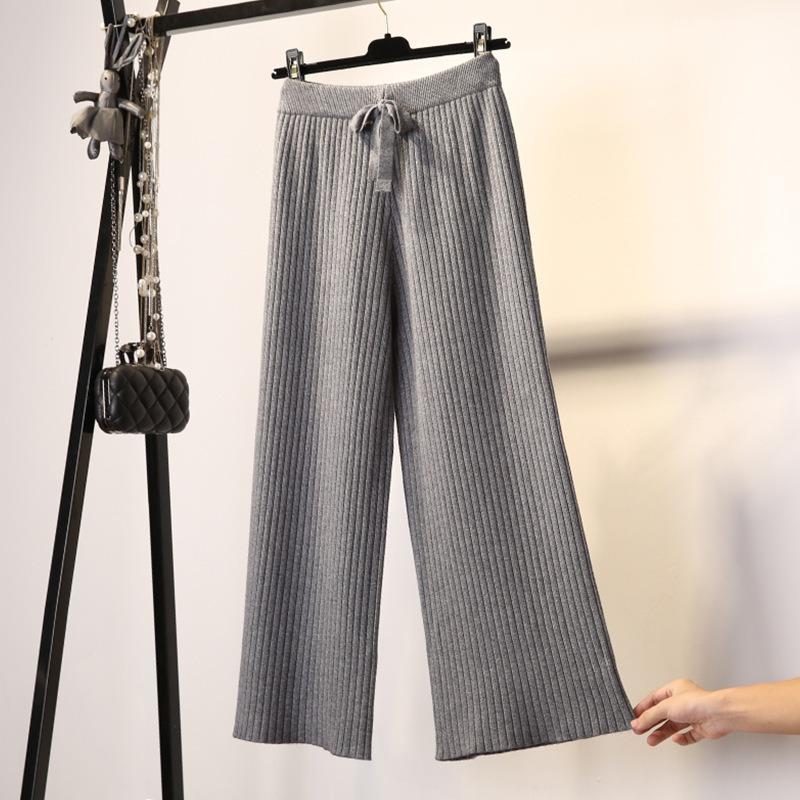 Женские осенне-зимние свободные шерстяные утолщенные трикотажные брюки с высокой талией, широкие длинные