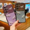 For Samsung Galaxy S24 Ultra Case Electroplated Wavy Frame Glitter TPU Phone Cover with Rhinestone Bow Decor