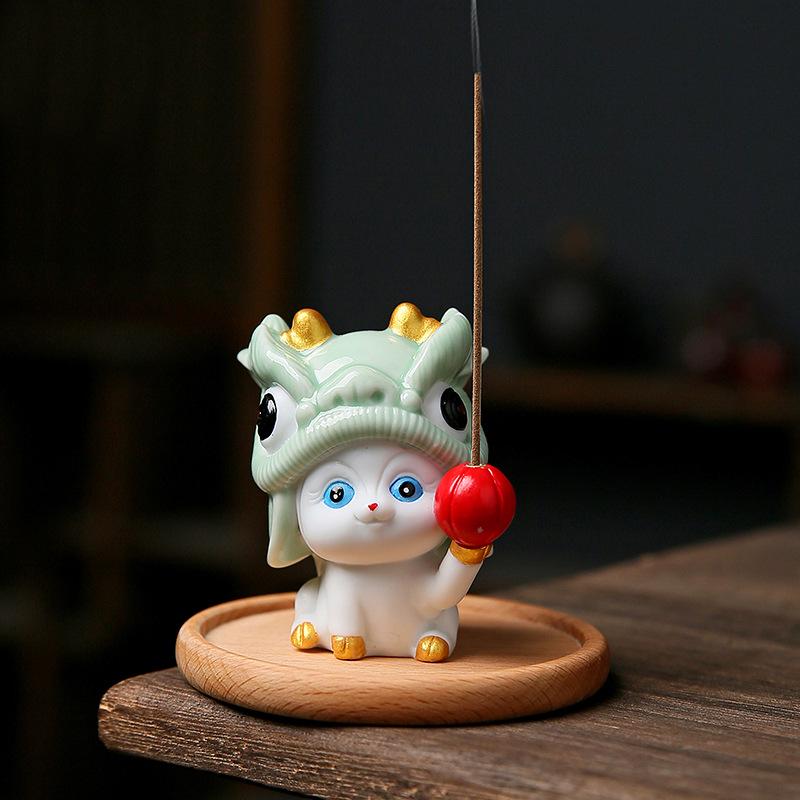Керамический Держатель для благовоний в виде кота: Милый ornament-питомец «Танец льва» для декора дома.