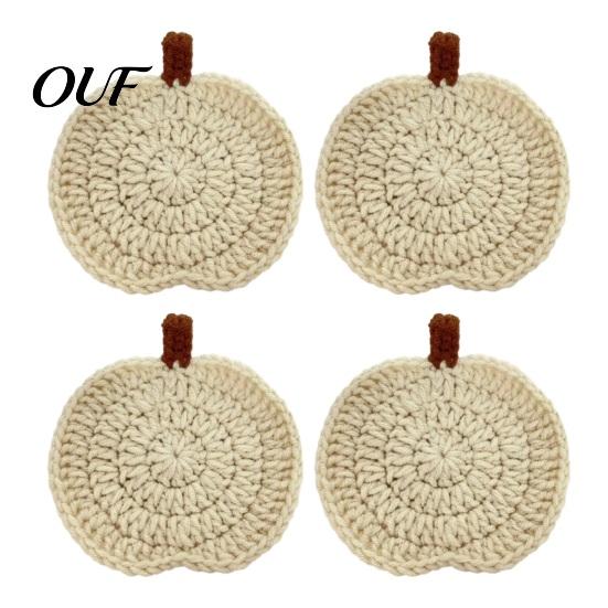 Crochet Pumpkin Cushion Handmade Coasters, Soft Polyester Coffee Mats, Fabric Coasters Autumn Themed Farmhouse Dining Accessories for Kitchen