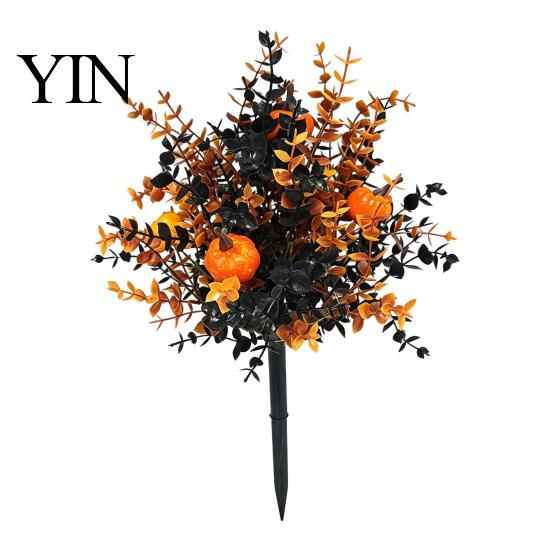 Reusable Fall Patio Accents Pumpkin Topiary Trees with Stakes, Artificial Autumn Eucalyptus Leaf Gourd Halloween Yard Decorations Decoration for Front