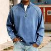 Мужской джинсовый пуловер на четверть молнии со стойкой воротником, винтажная повседневная толстовка с эффектом потертости, свободная толстовка с высоким воротником для вечеринки, улицы, отпуска