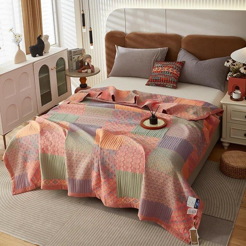Хлопковое вязаное одеяло класса А для мамы и ребенка, тройное пряжа, многофункциональное покрывало, одеяло для кровати, мягкое одеяло с кондиционером