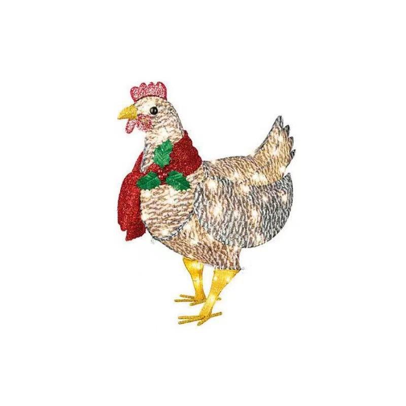 Luminous Chicken with Scarf Holiday Decoration, LED Christmas Outdoor Decoration, Christmas Garden Art with Lights