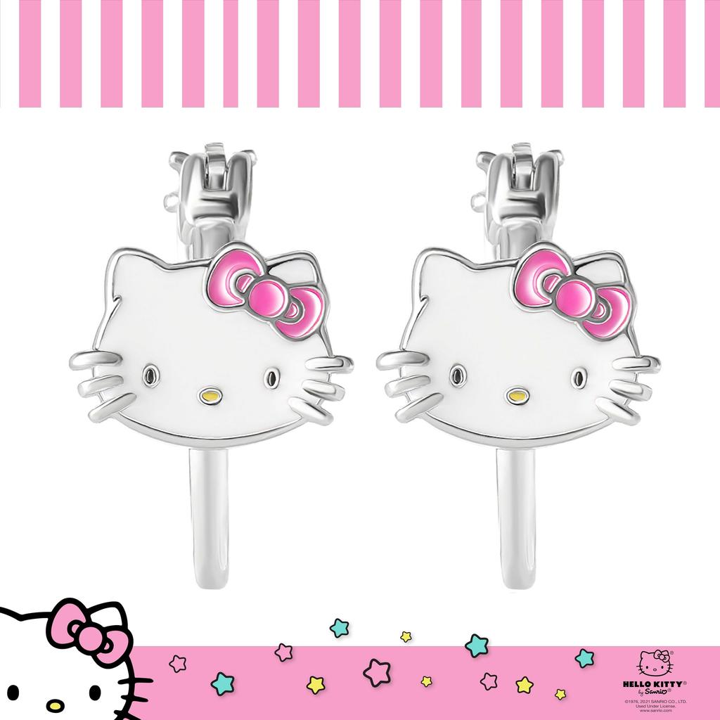 Hello Kitty Sanrio Hello Kitty Hoop Earrings Sterling Silver and Enamel Hello Kitty Earrings Officially Sterling No Gemstones Women's - Licensed,