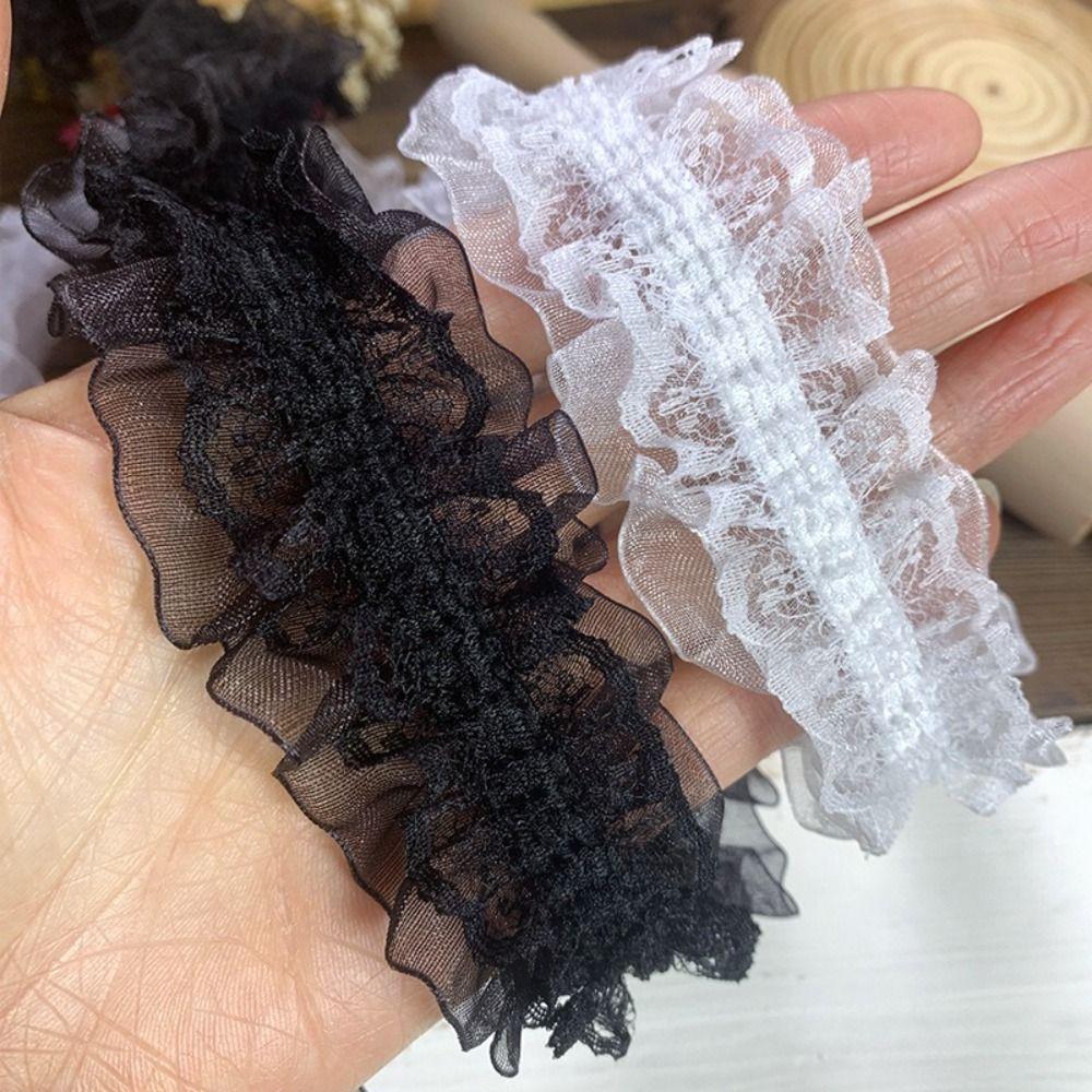 4cm Wide Pleated Lace Trim Double Layers Sewing Lace Trim Fluffy Ruffle Mesh Lace For Wedding