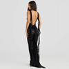 New European and American lace perspective dress sexy suspender backless streamer trailing dress