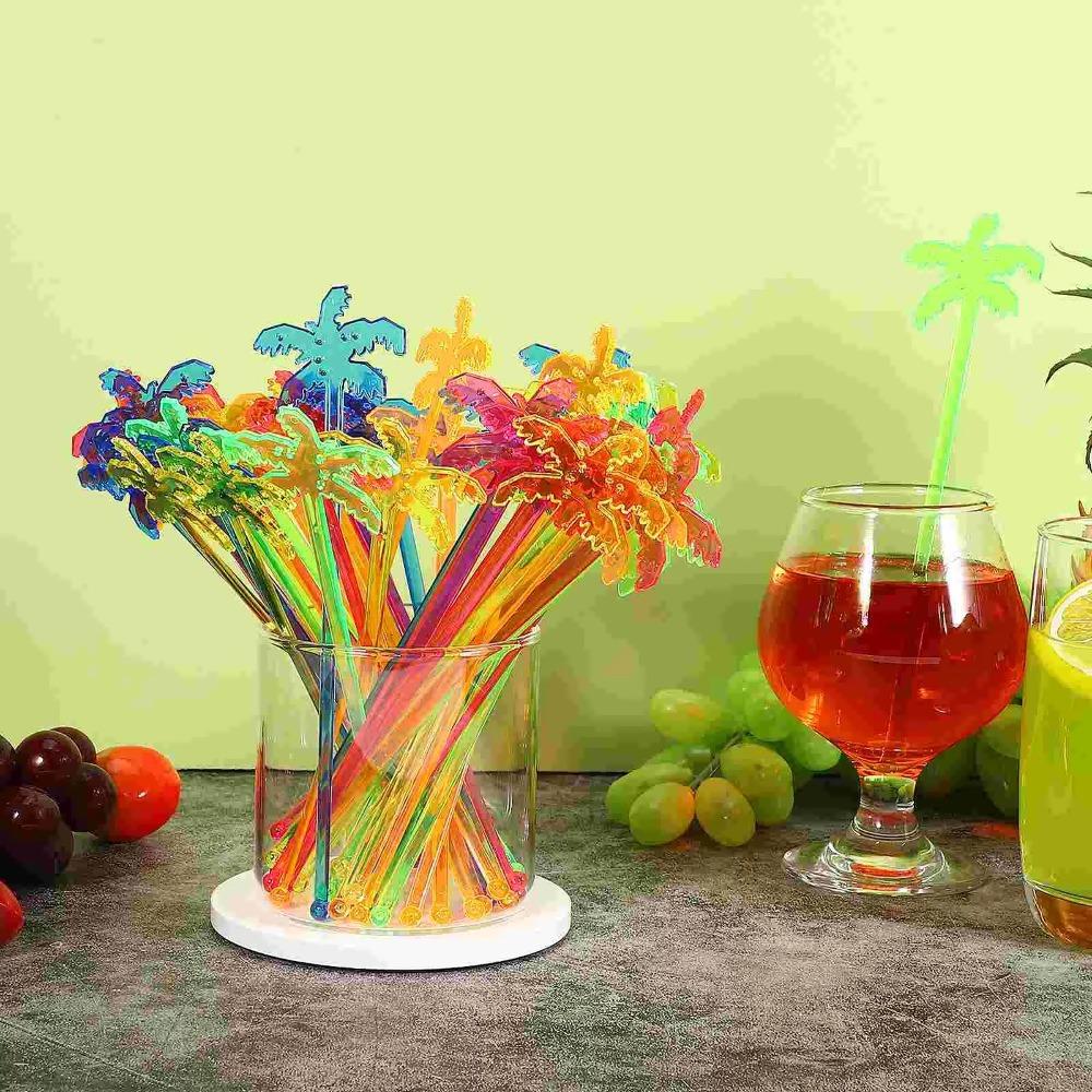 50pcs Colorful Coffee Beverage Stirrer Tropical Summer Juice Drink Stirrers Party Favors