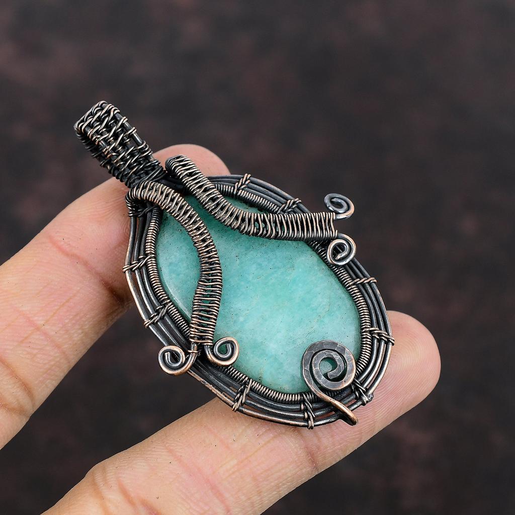 Amazonite Pendant Copper Wire Wrapped Pendant Real Gemstone Pendant Amazonite Copper Jewelry Handmade Pendant Gift For Mom Wire Wrap Jewelry