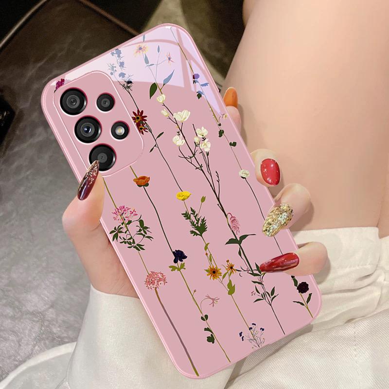 Чехол для телефона из закаленного стекла для Samsung Galaxy S10 4G S20 11E 30 S21 21Fe 22 Pro S23 Ultra 5G S8 S9 лоза мелкий цветок роза фиолетовый