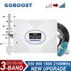 GOBOOST Новый модернизированный трехдиапазонный усилитель сигнала с высоким коэффициентом усиления 70 дБ 2G + 3G + 4G Усилитель сотовой связи 850 900 1800 2100 МГц Ретранслятор мобильной сети с комплектом антенны