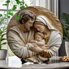 Wooden Holy Family of Jesus Round 2D Wall Art, Religious Home Decor for Living Room, Bedroom, Bathroom, Garage, Bar, Cafe