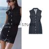 Summer New Product Women Clothes French Style Waist Hugging Design Pleat Decoration Denim Lapel Mini Dress 7484088
