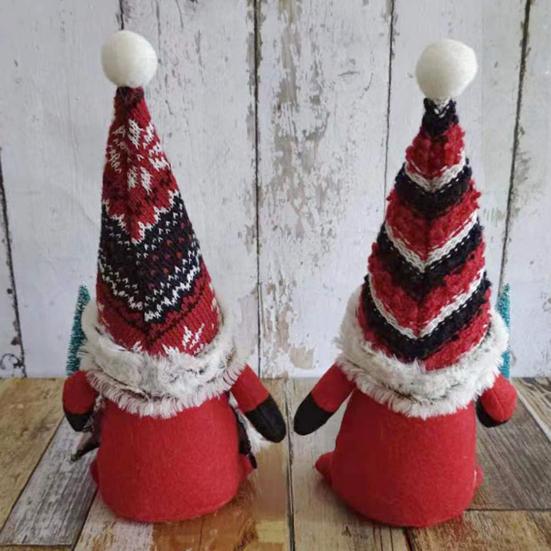 Рождественская кукла-гном, милая черная, красная, белая полосатая шляпа и клетчатый наряд, плюшевая кукла-гном, украшение, мини-рождественская елка, плюшевая безликая кукла