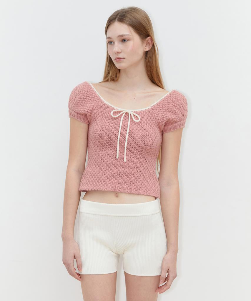 SINOON Puff Half Knit Top (Pink)