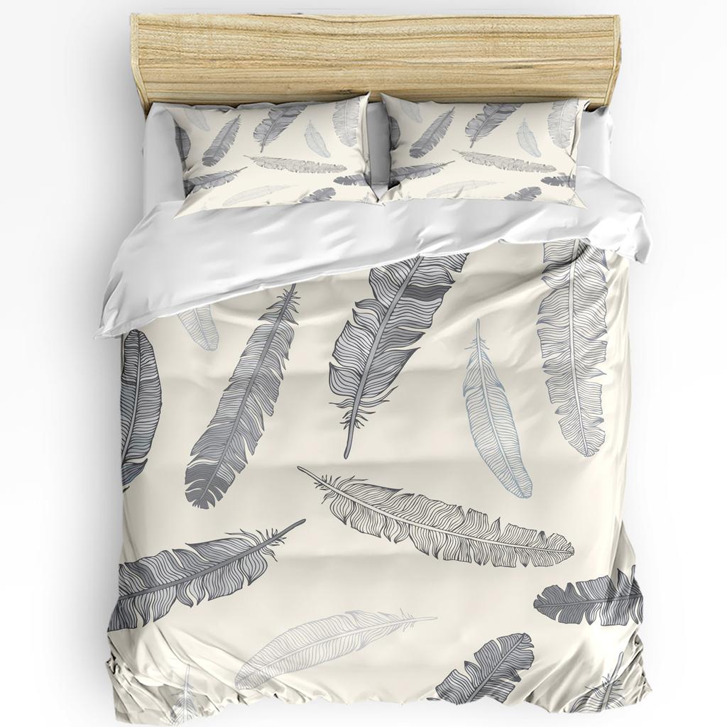 Animal Flying Bird Grey Feather Retro Style 3pcs Bedding Set For Double Bed Home Textile Duvet Cover Quilt Cover Pillowcase