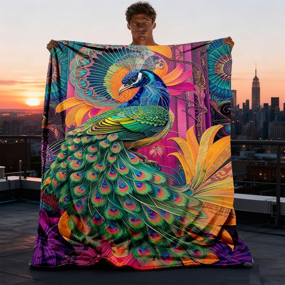 1pc Peacock ArtworkOutdoor Blanket, Soft And Comfortable Blanket, Casual Warm Outdoor Blanket, Good Birthday Gift yy260328091